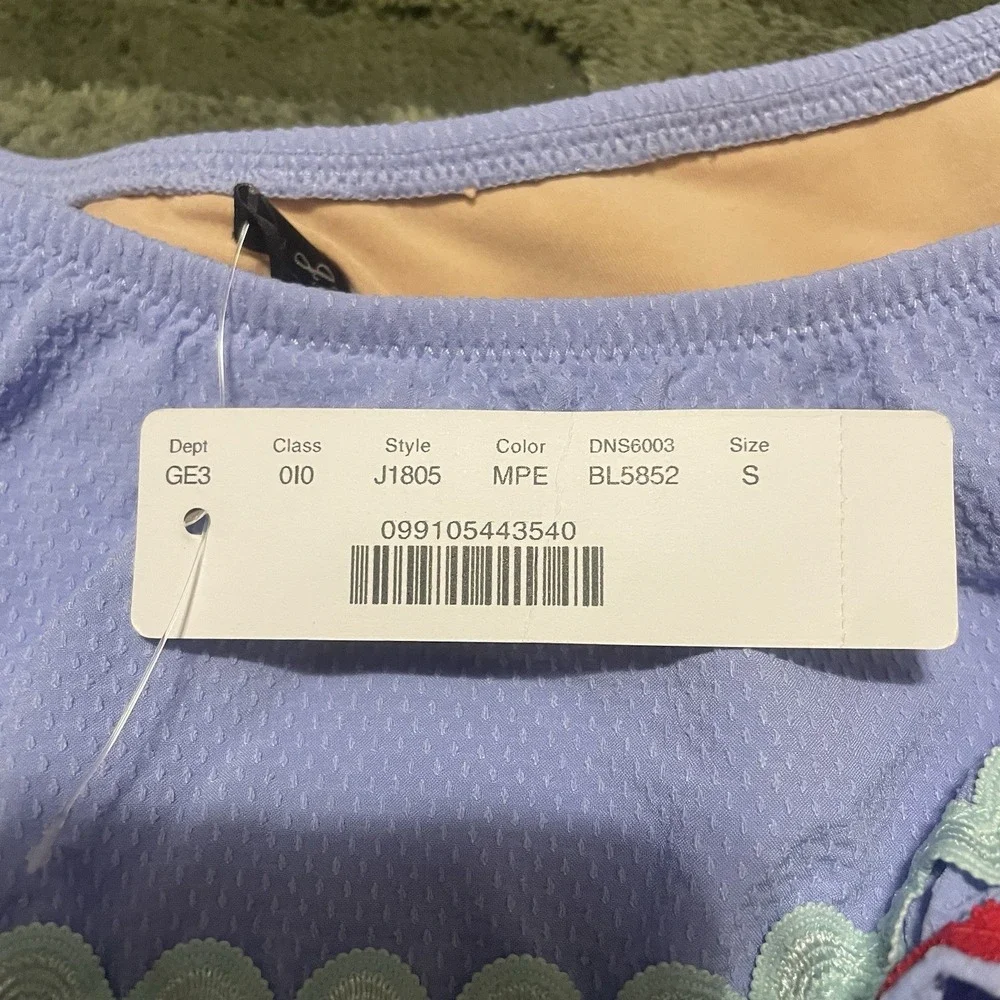 J. Crew High‎ Waist One Arm Top Ruffle Rickrack Bikini Set Blue Size S/M Preppy